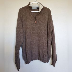 Oscar Del La Renta Brown Quarterzip Pullover Sherpa Collar Sweater Size 2X